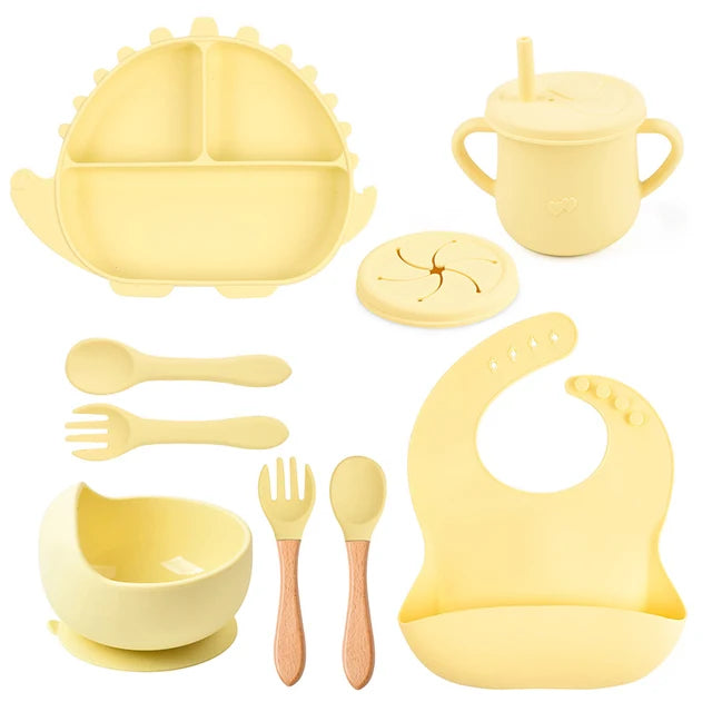 Lightly-shop™ silicone baby feeding set 8 in 1 Dinosaurs