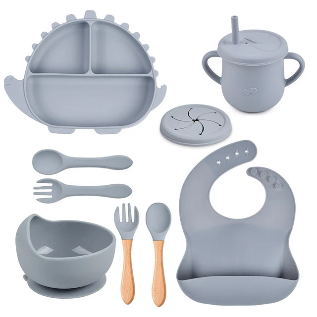 Lightly-shop™ silicone baby feeding set 8 in 1 Dinosaurs