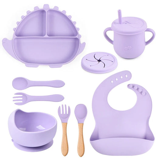 Lightly-shop™ silicone baby feeding set 8 in 1 Dinosaurs