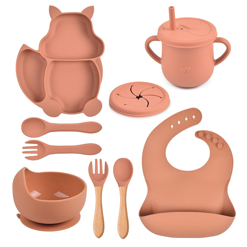 Lightly-shop™ silicone baby feeding set - Squirrel 9 in 1